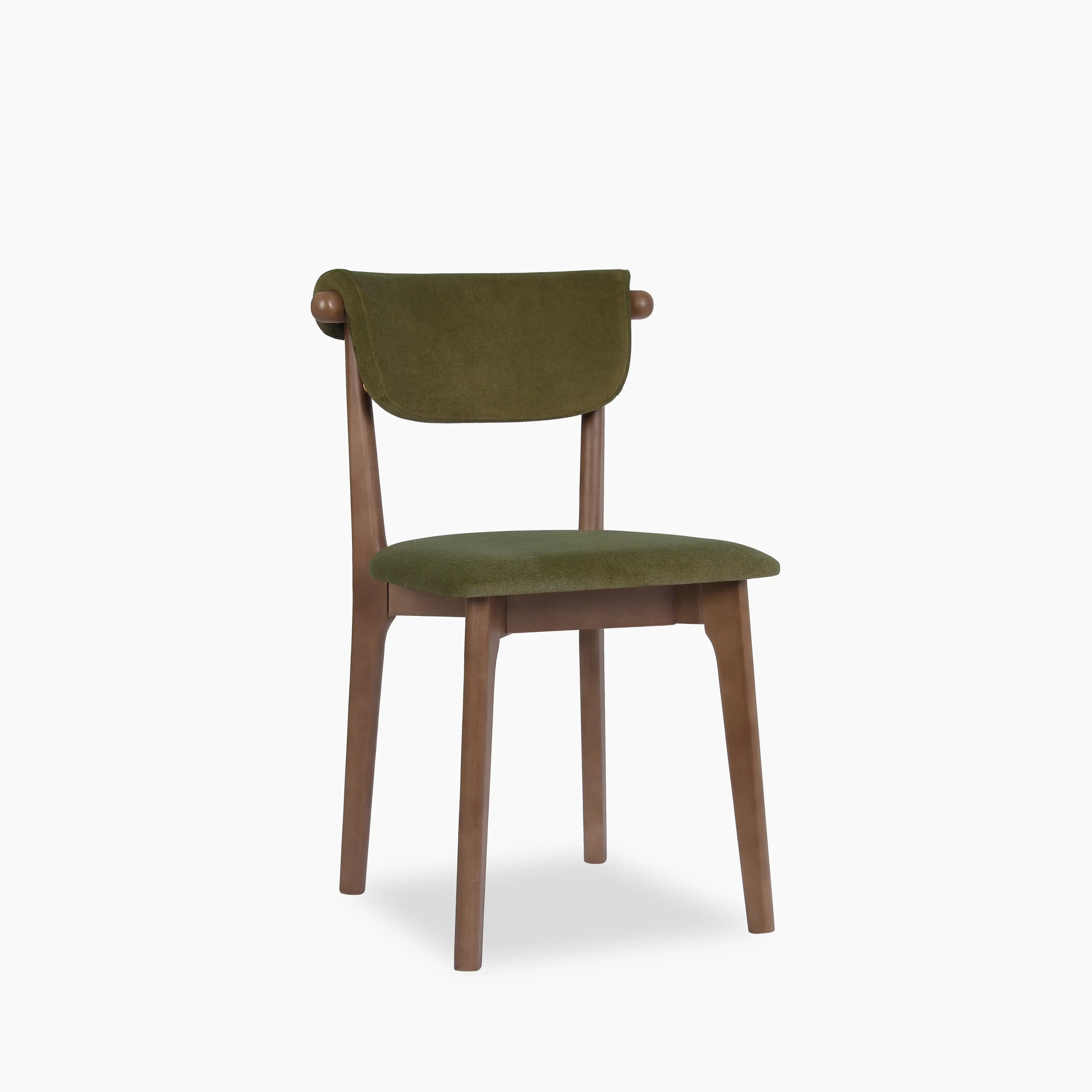 Nobu Dining Chair | Moss Green Sustainable Mohair Velvet & Walnut