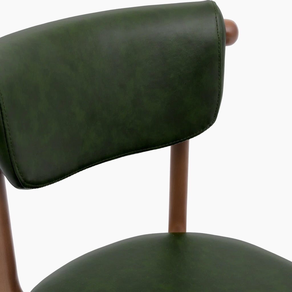 Nobu Dining Chair | Vintage Green Faux Leather & Walnut