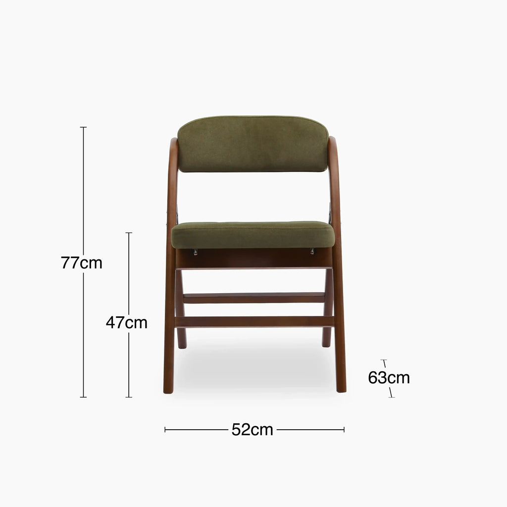 Nomad Folding Dining Chair | Moss Green Sustainable Mohair Velvet & Walnut