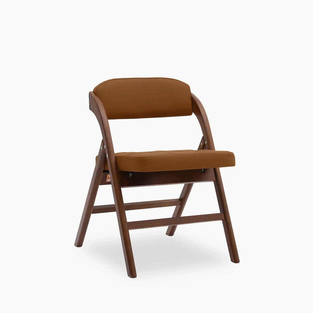 Nomad Folding Dining Chair | Tuscan Tan Faux Leather & Walnut