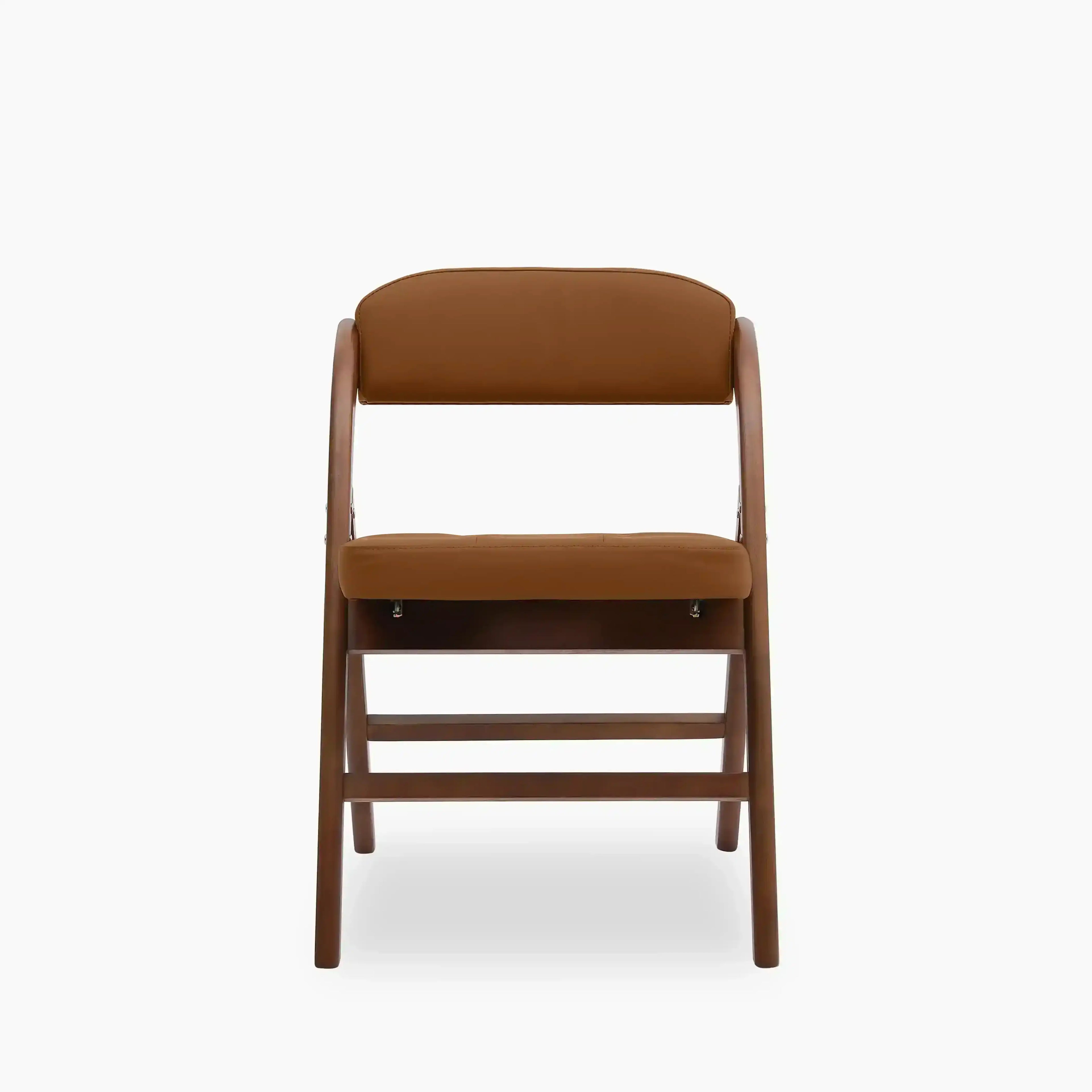 Nomad Folding Dining Chair | Tuscan Tan Faux Leather & Walnut