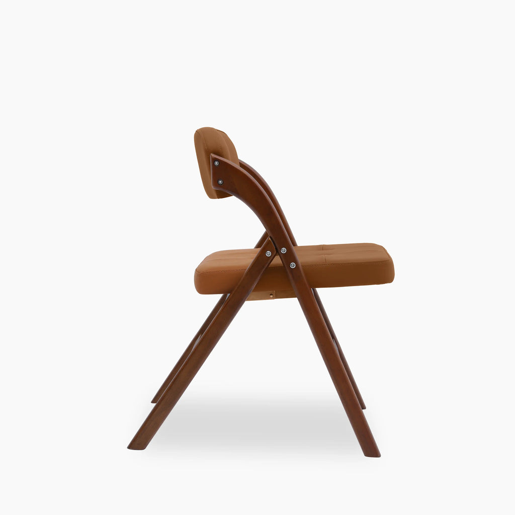 Nomad Folding Dining Chair | Tuscan Tan Faux Leather & Walnut