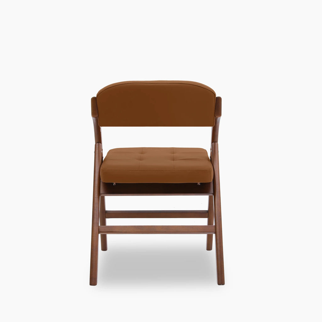 Nomad Folding Dining Chair | Tuscan Tan Faux Leather & Walnut