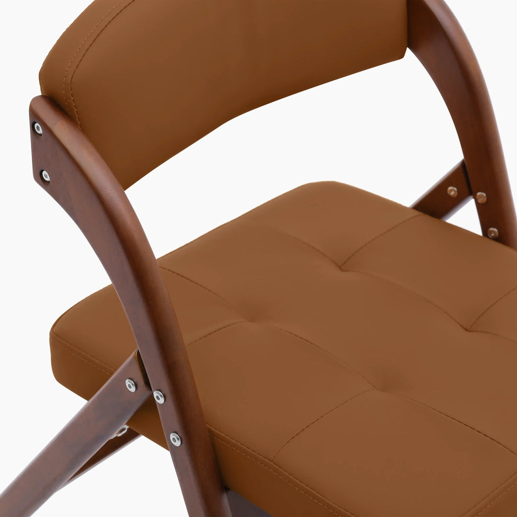 Nomad Folding Dining Chair | Tuscan Tan Faux Leather & Walnut