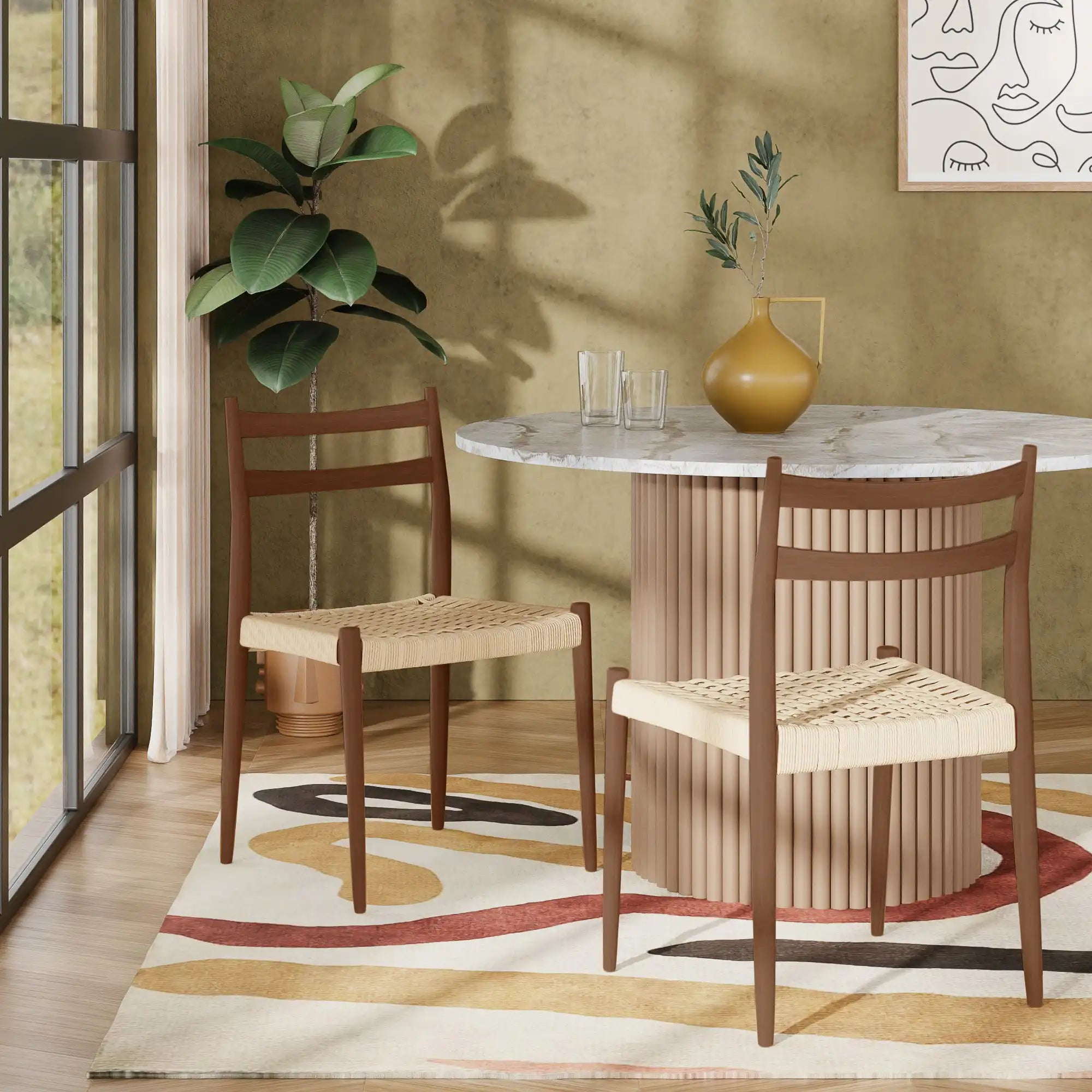 Caleb Wooden Dining Chair | Natural Weave & Walnut