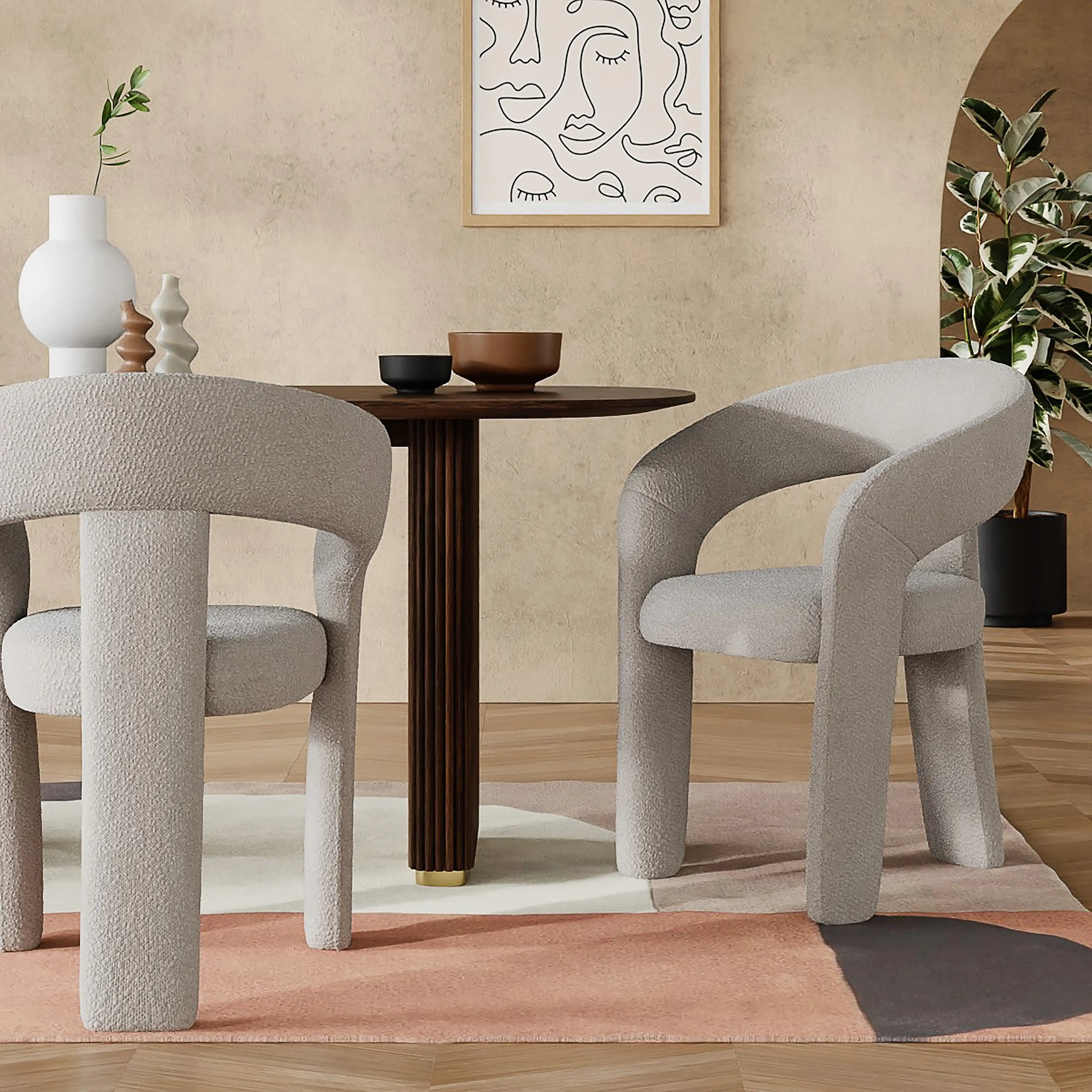 Bellamy Carver Dining Chair | Speckled Stone Sustainable Boucle