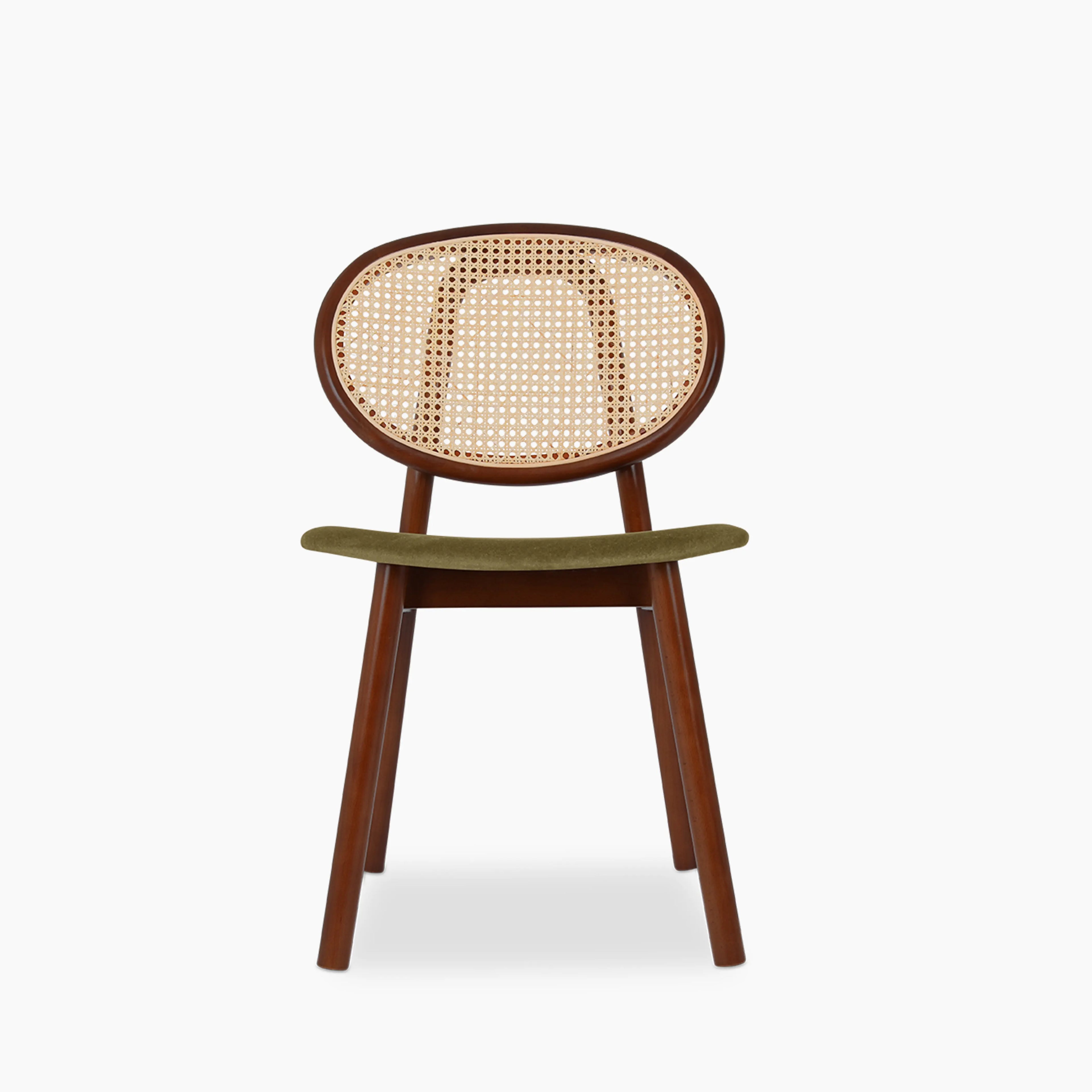 Willow Wooden Dining Chair | Moss Green Sustainable Mohair Velvet & Walnut