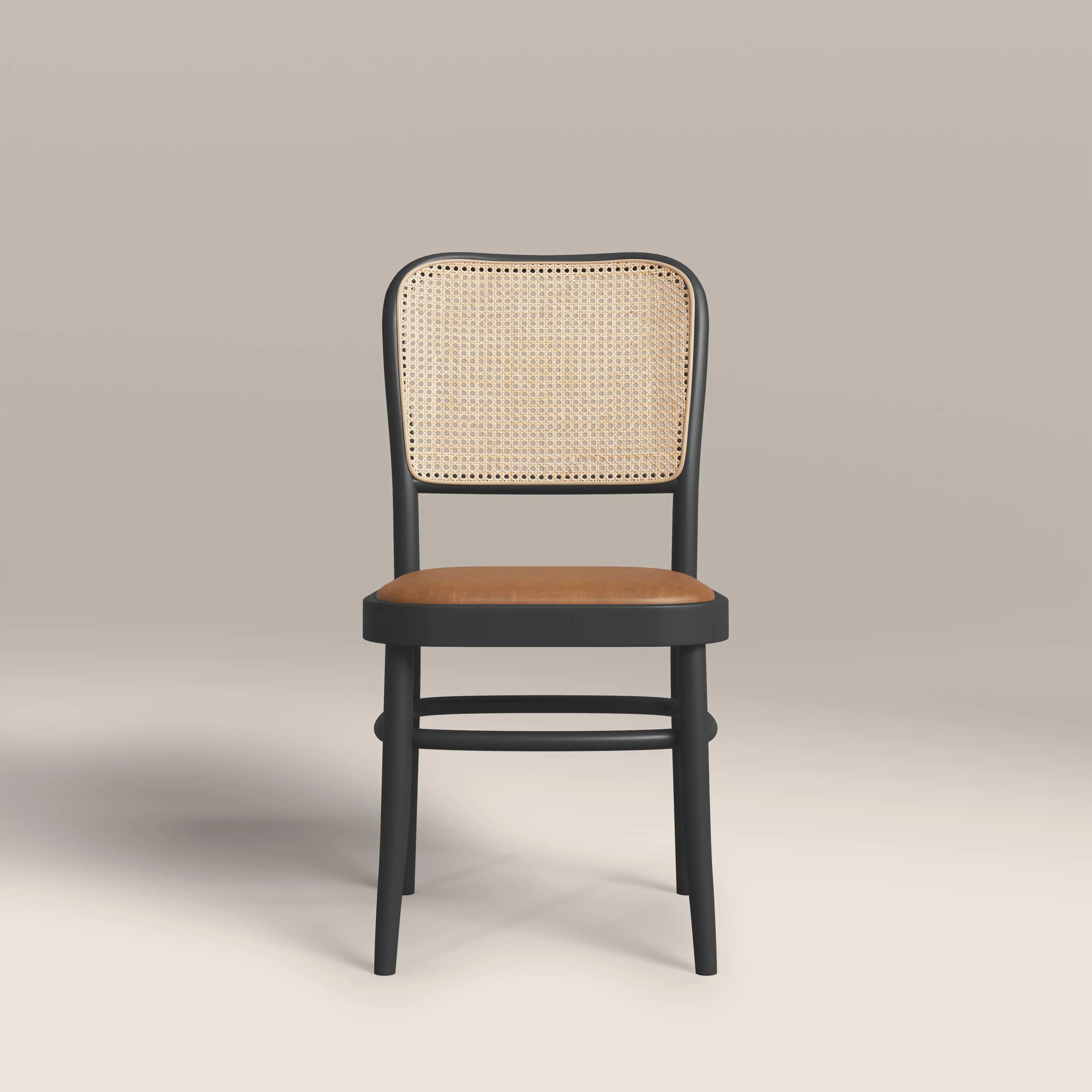 Bourne Wooden Dining Chair | Vintage Tan Faux Leather & Black