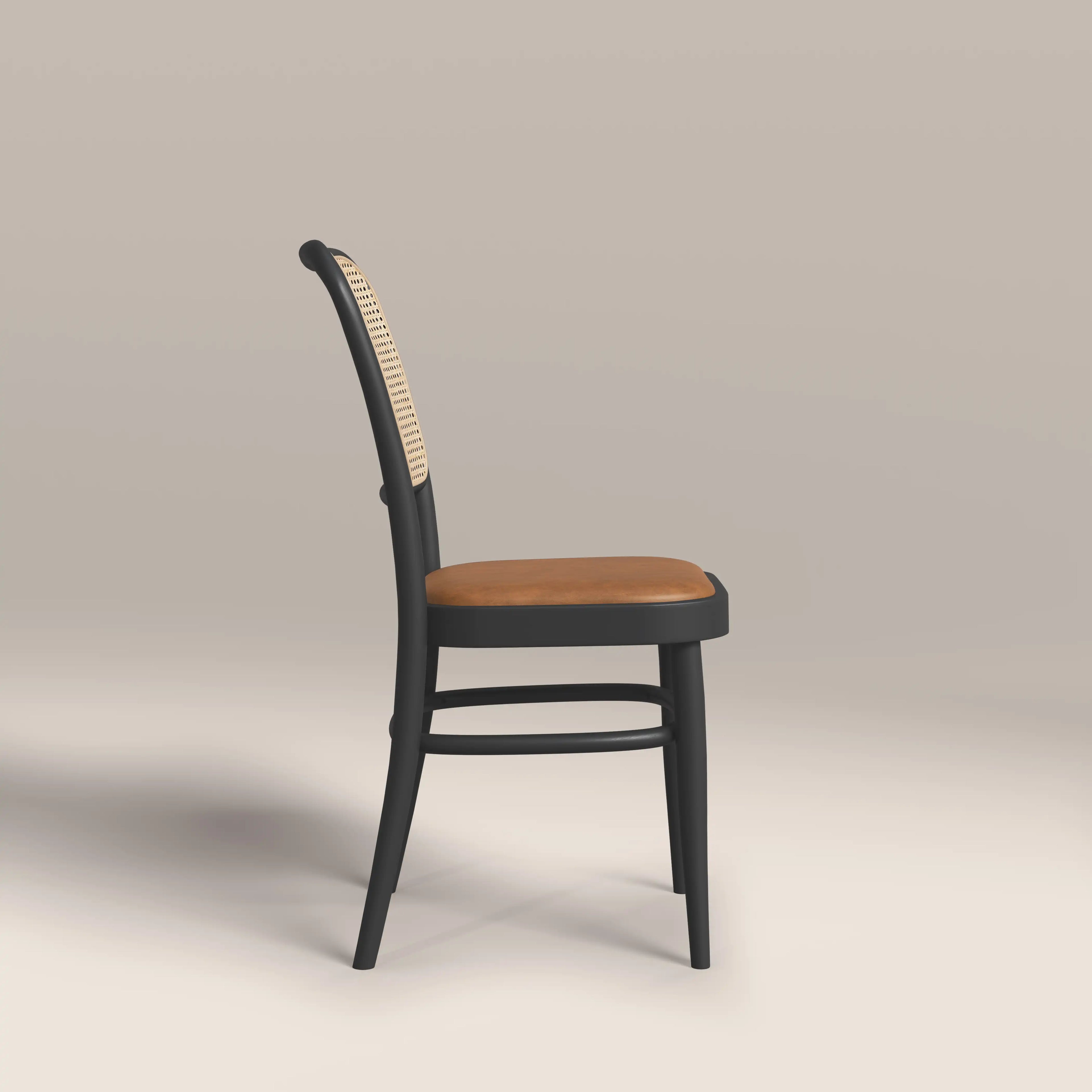 Bourne Wooden Dining Chair | Vintage Tan Faux Leather & Black