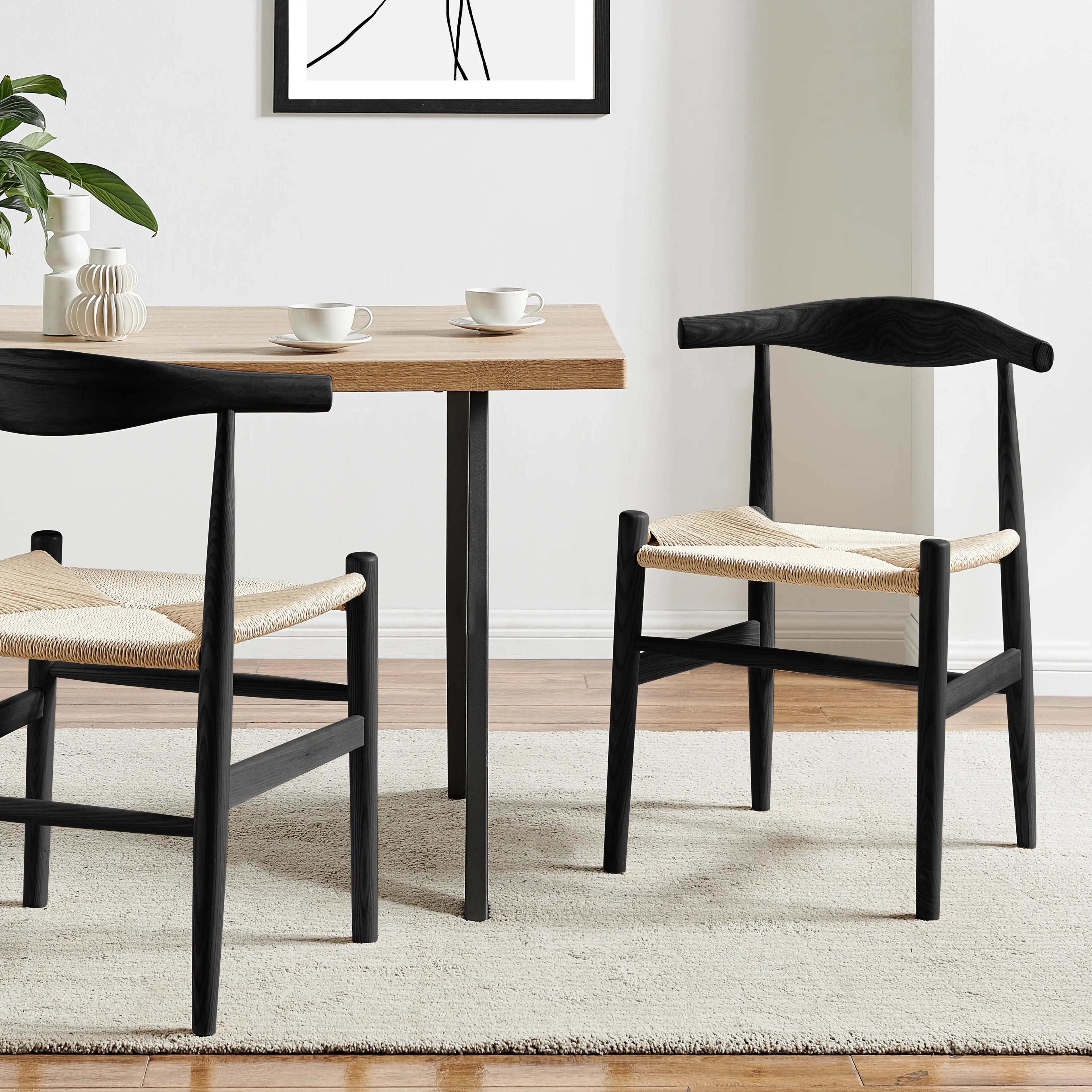 Aalborg Wooden Dining Chair | Natural Weave & Black