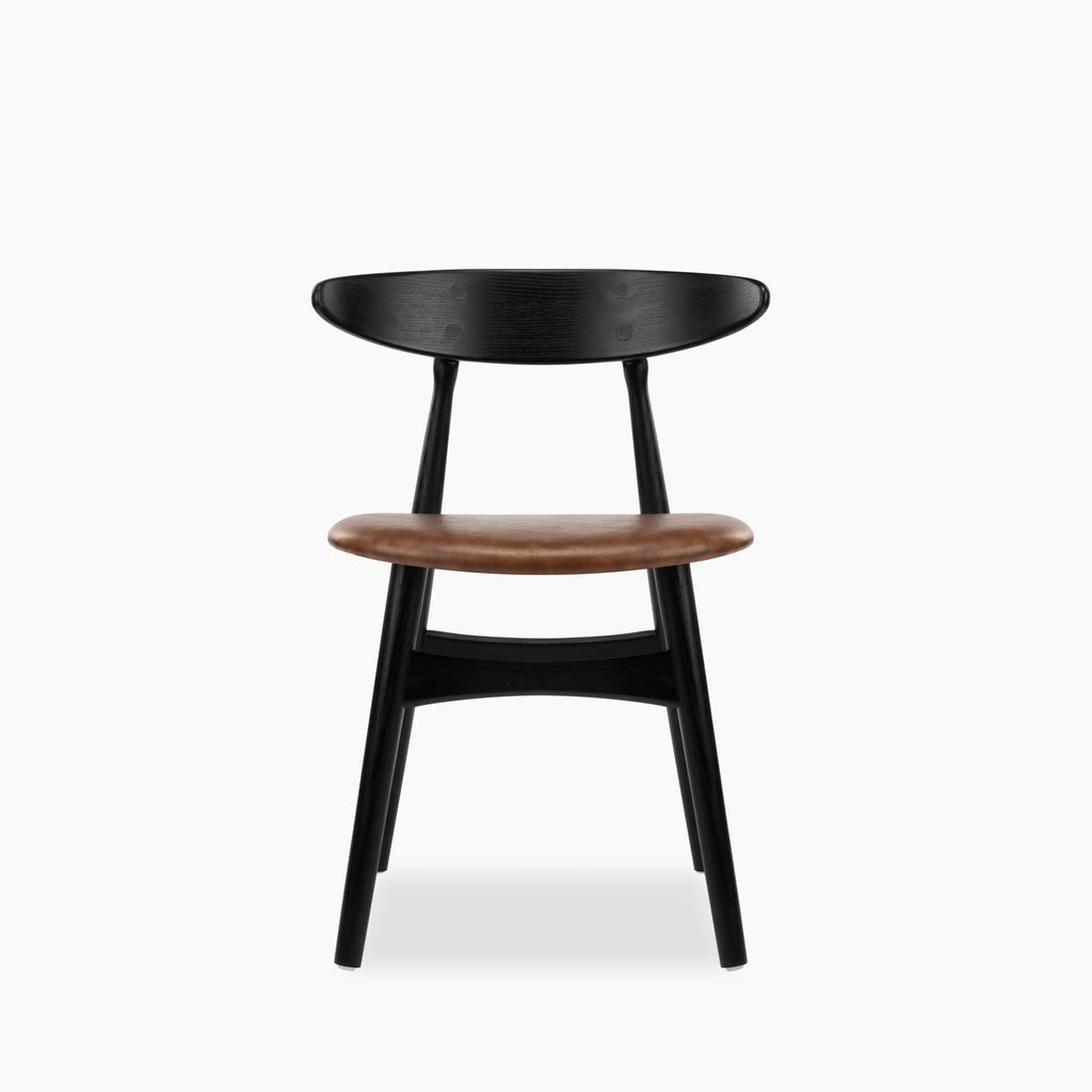 Malmros Wooden Dining Chair | Vintage Tan Faux Leather & Black