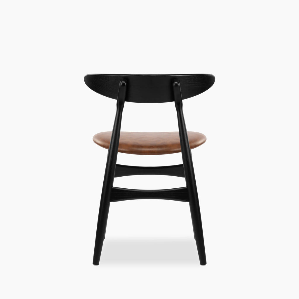 Malmros Wooden Dining Chair | Vintage Tan Faux Leather & Black