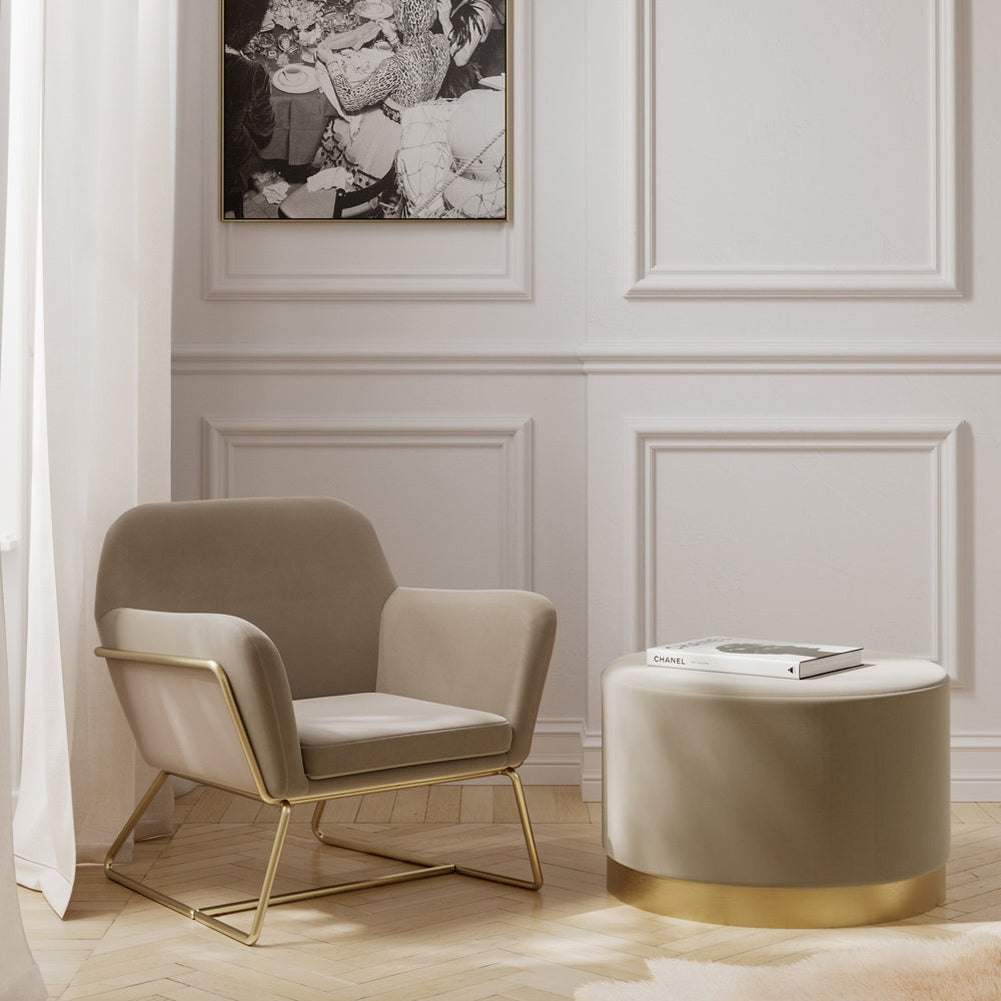 Theodore Armchair - Beige Velvet & Gold