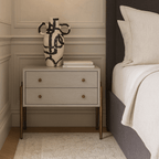 Nella Bedside Table - London Fog & Hammered Dark Bronze