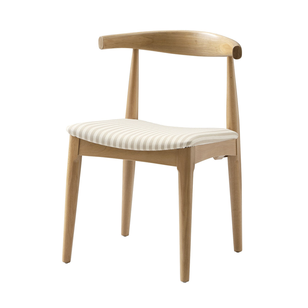 Arley Set of 2 Beech Wood Dining Chairs, Natural and Light Taupe Striped