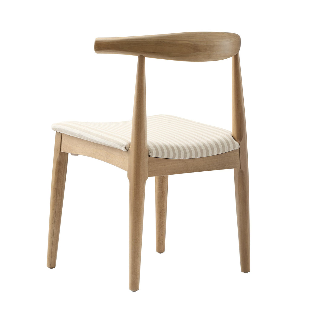 Arley Set of 2 Beech Wood Dining Chairs, Natural and Light Taupe Striped