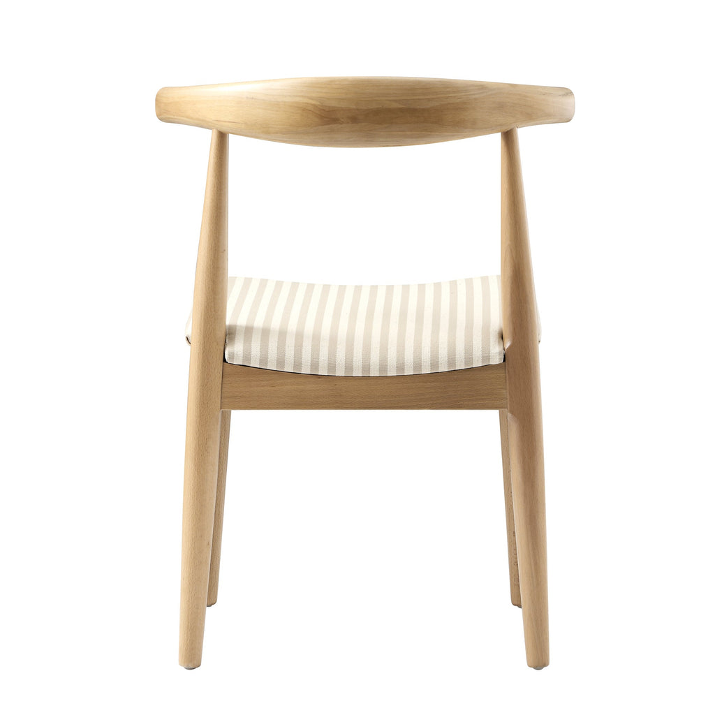 Arley Set of 2 Beech Wood Dining Chairs, Natural and Light Taupe Striped