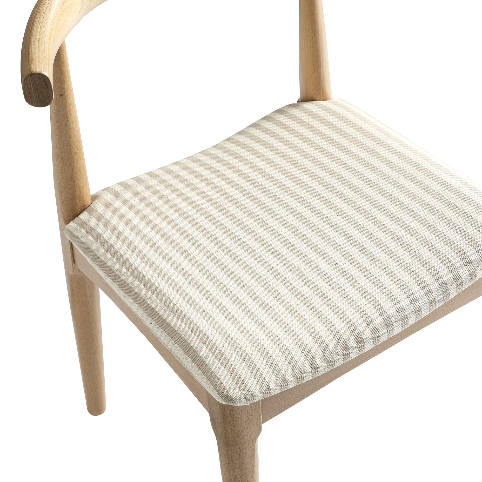 Arley Set of 2 Beech Wood Dining Chairs, Natural and Light Taupe Striped