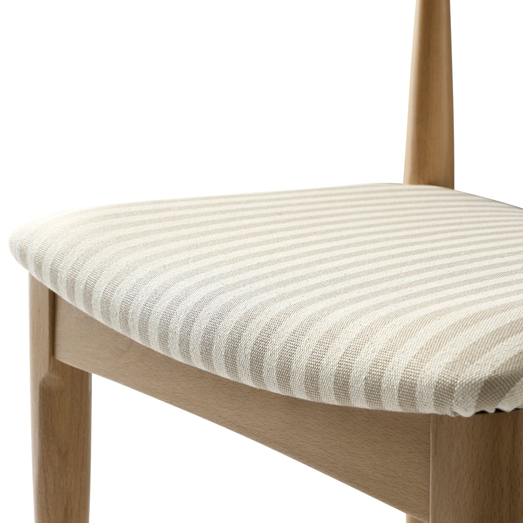 Arley Set of 2 Beech Wood Dining Chairs, Natural and Light Taupe Striped