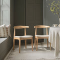 Arley Set of 2 Beech Wood Dining Chairs, Natural and Light Taupe Striped