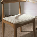 Arley Set of 2 Beech Wood Dining Chairs, Natural and Light Taupe Striped
