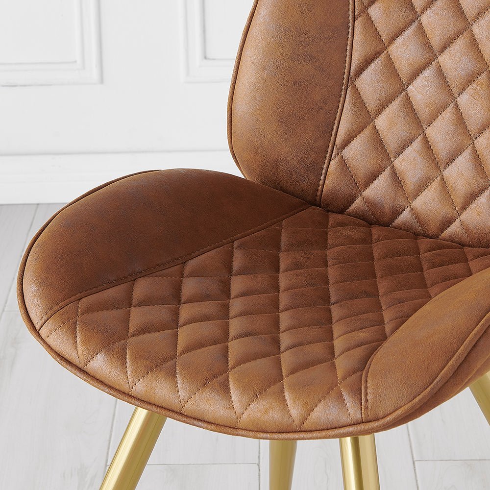 Set of 2 Cosford Diamond Stitch Dining Chairs (Vintage Tan Leather Effect Fabric)