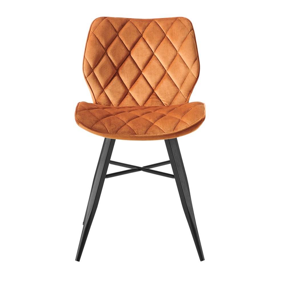 Set of 2 Ampney Diamond Stitch Orange Velvet Dining Chair Set of 2 with Metal Legs