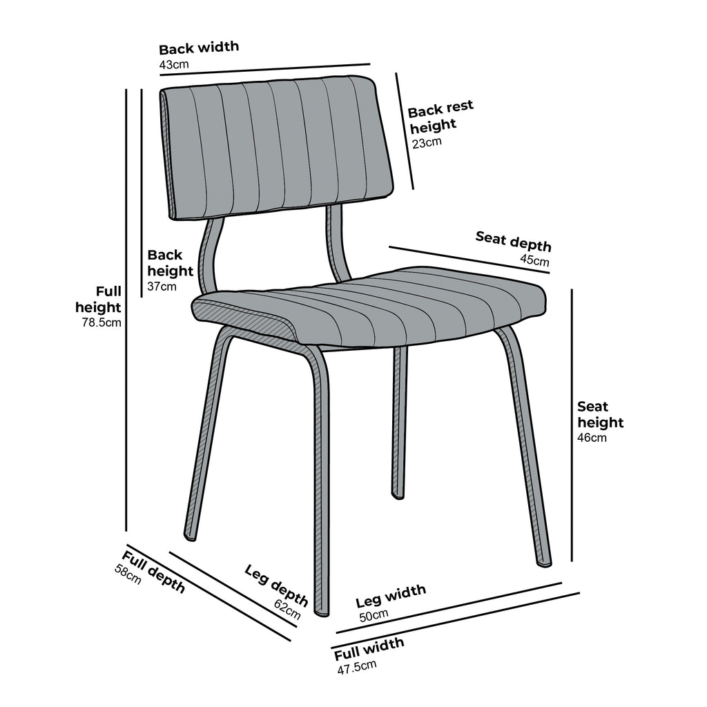 Charlecote Set of 2 Fluted Dining Chairs (Dark Grey PU)