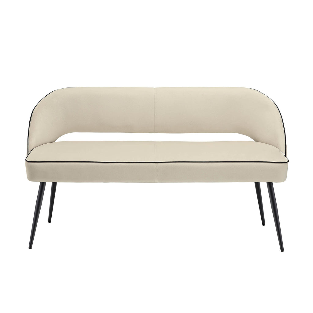 Oakley Champagne Velvet Upholstered 3 Seater Dining Bench with Contrast Piping