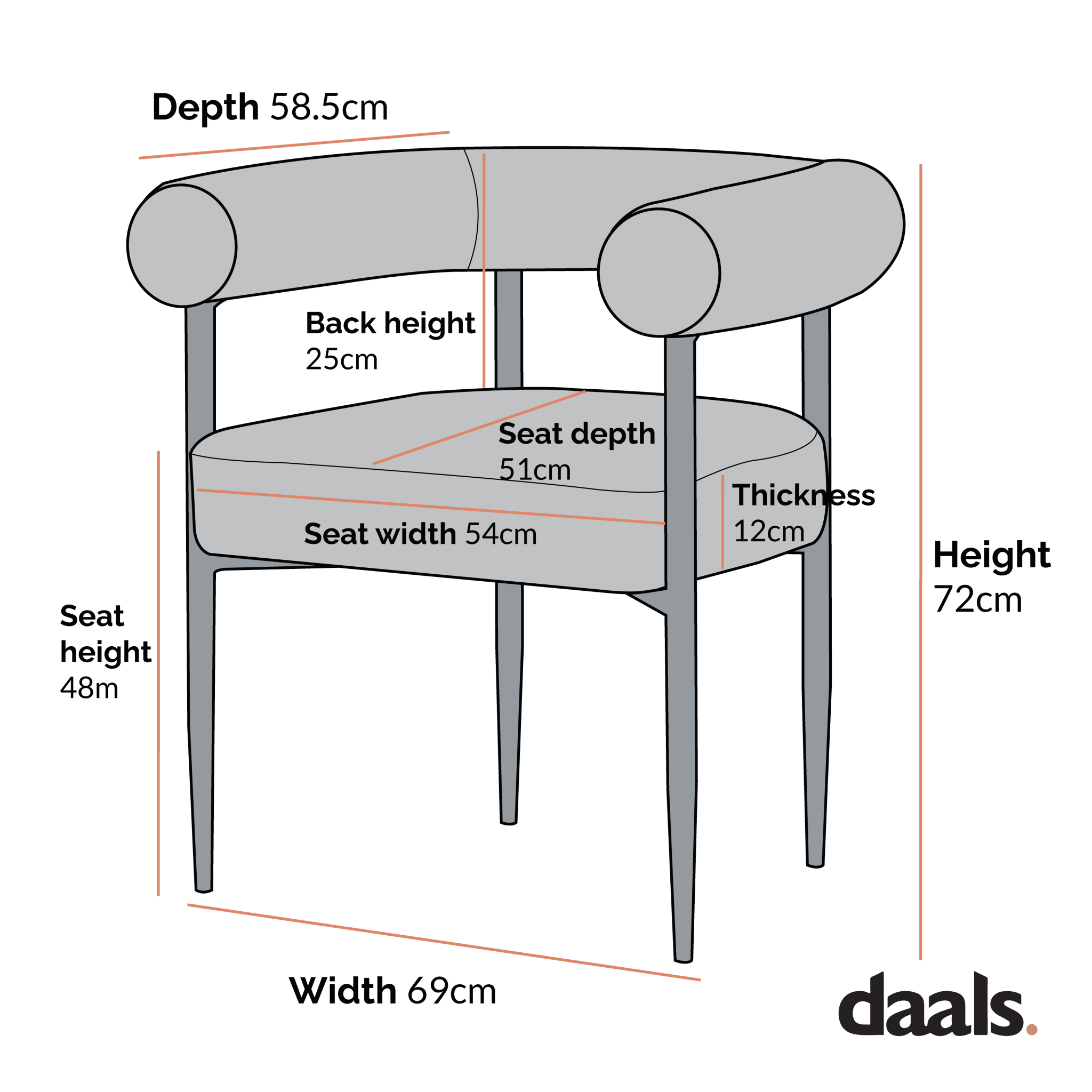 Fulbourn Rust Velvet Dining Chair with Black Legs