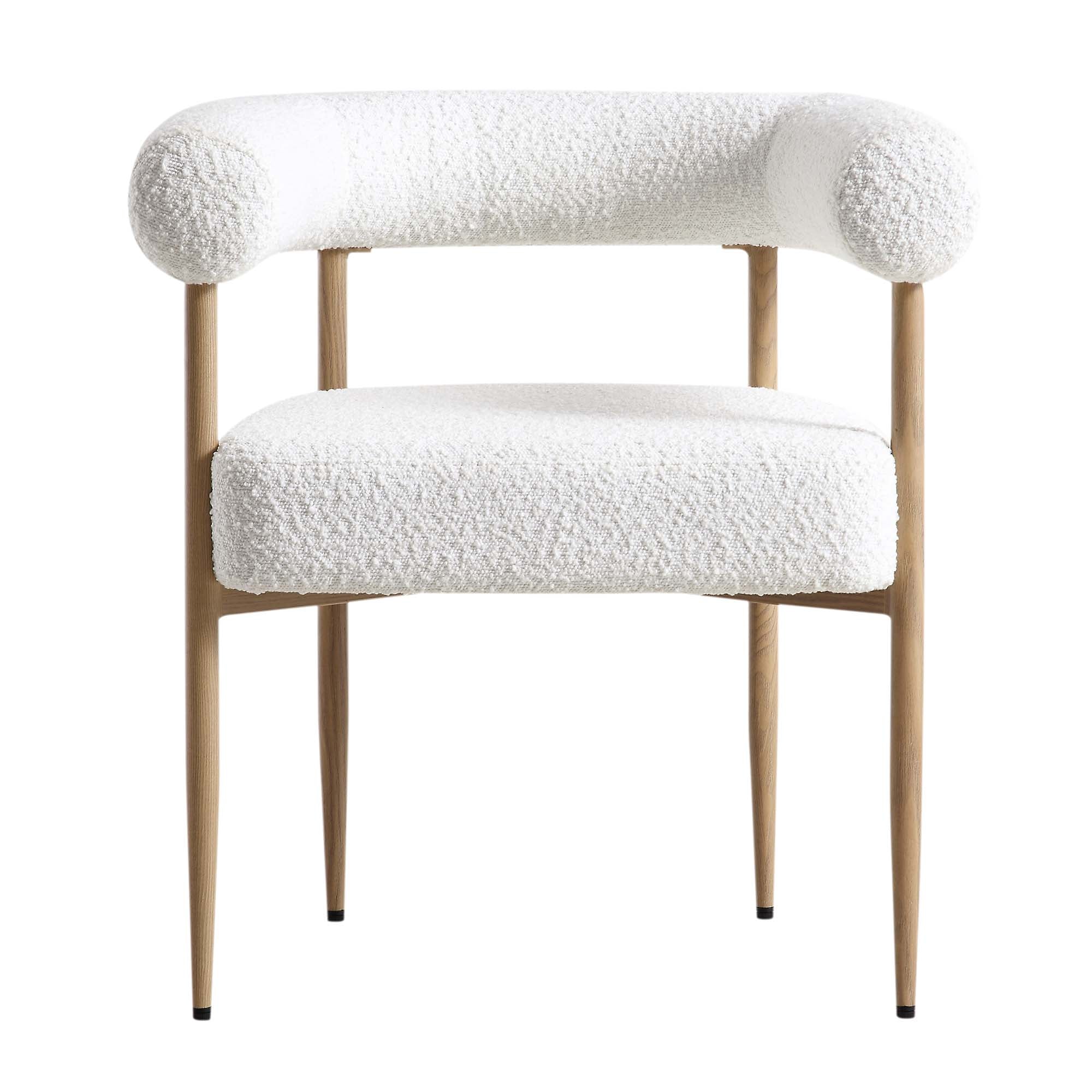 Fulbourn White Boucle Dining Chair with Natural Wood Effect Legs