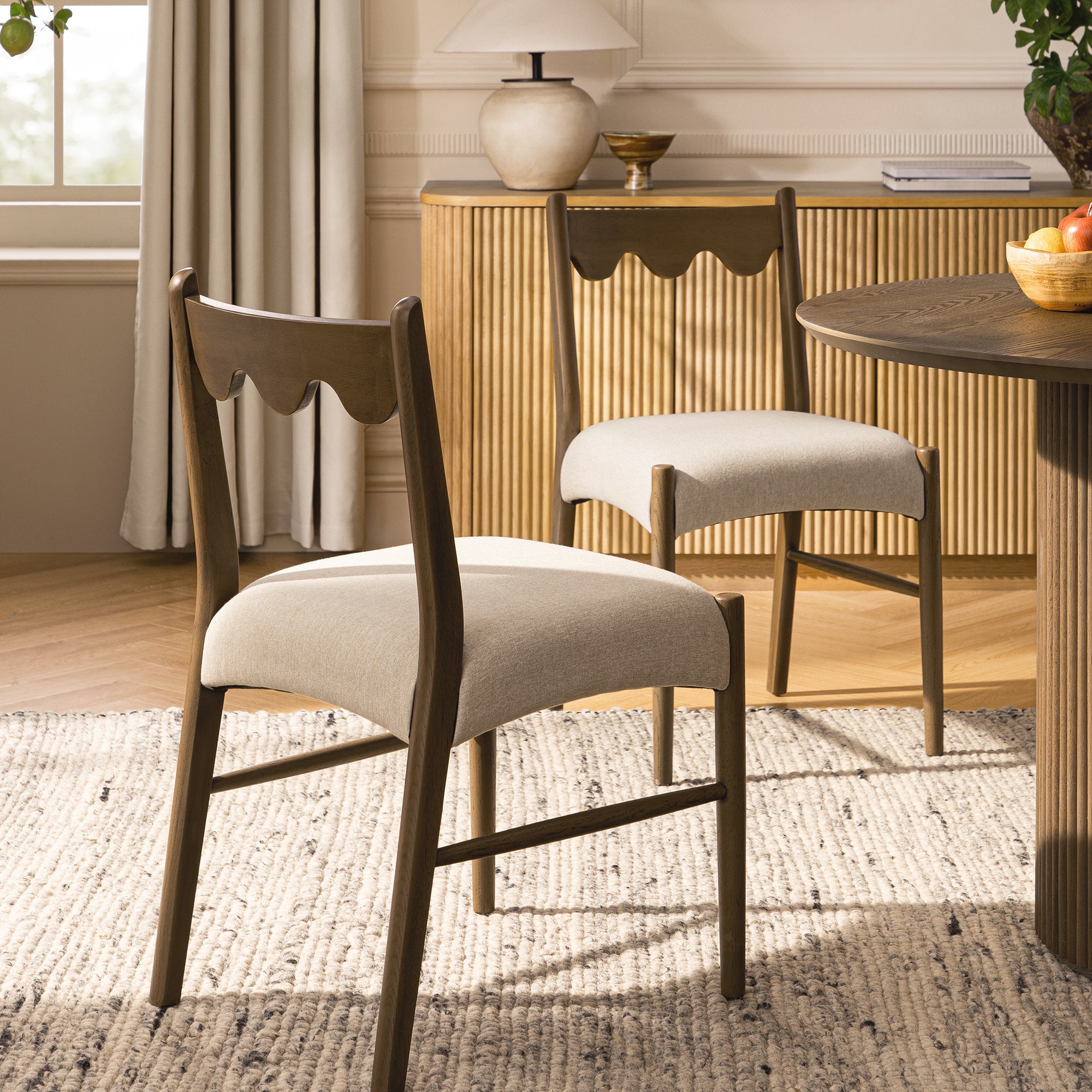 Ludlow Set of 2 Dining Chairs, Oatmeal Fabric | Silver Oak Frame