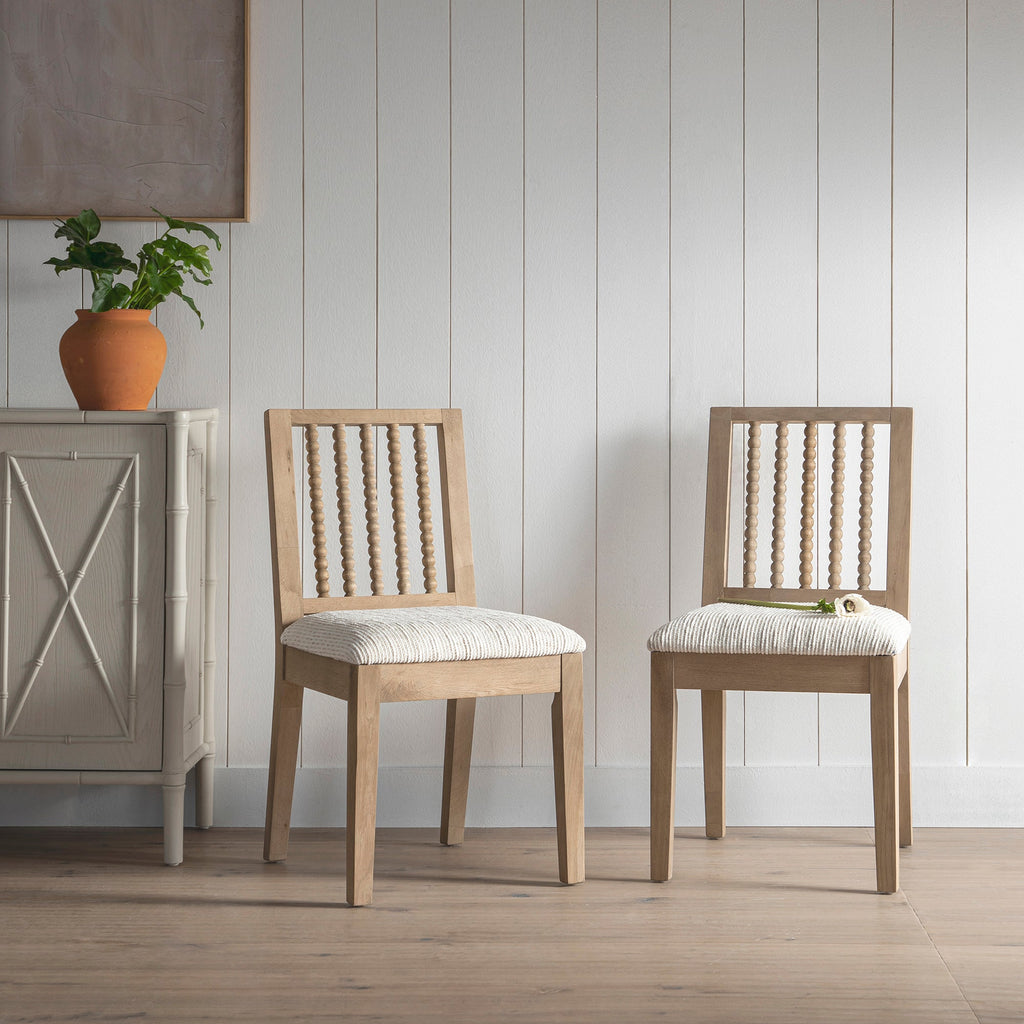 Hemingford Set of 2 Beige Textured Fabric Bobbin Spindle Washed Oak Dining Chairs