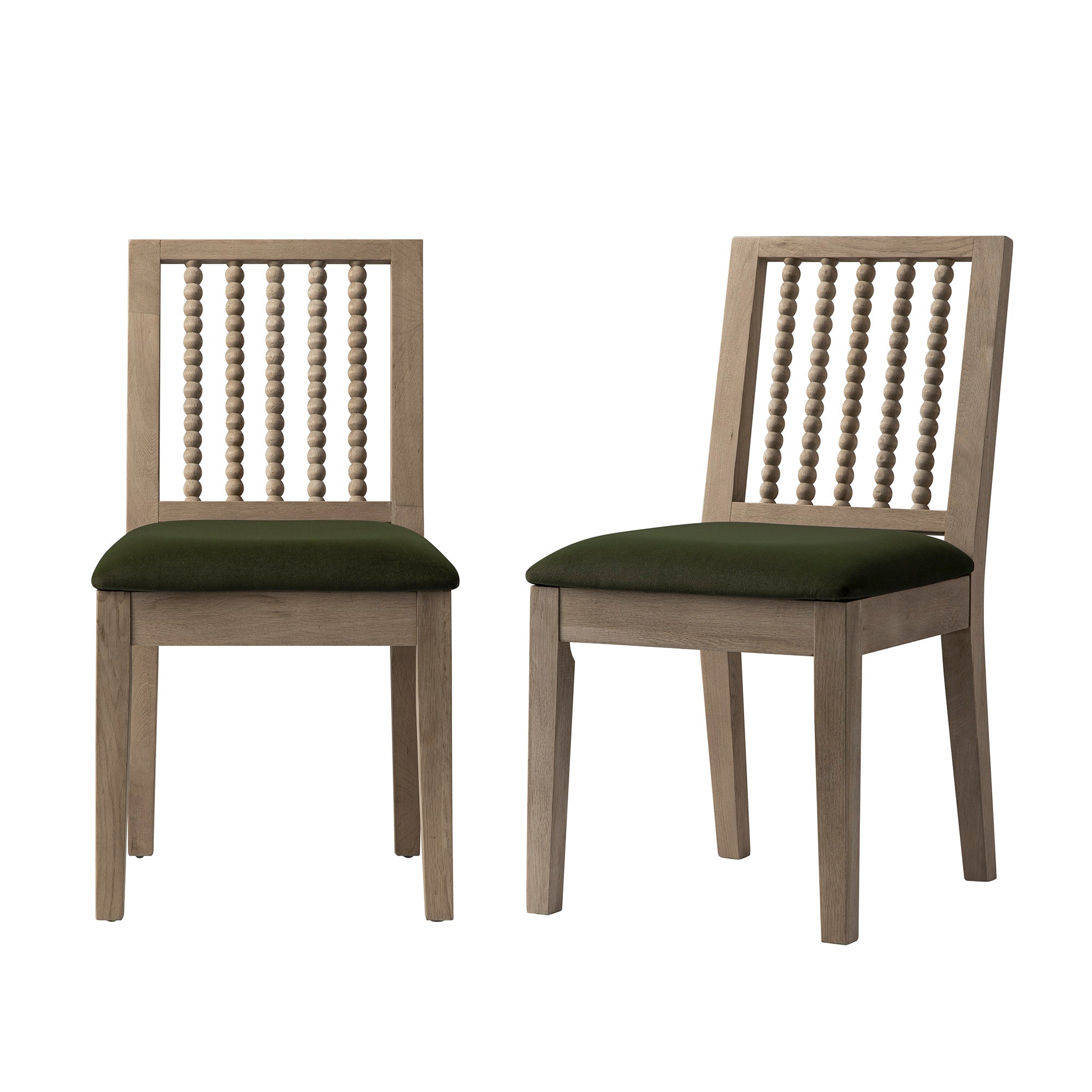 Hemingford Set of 2 Moss Green Velvet Bobbin Spindle Washed Oak Dining Chairs