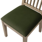 Hemingford Set of 2 Moss Green Velvet Bobbin Spindle Washed Oak Dining Chairs