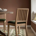 Hemingford Set of 2 Moss Green Velvet Bobbin Spindle Washed Oak Dining Chairs