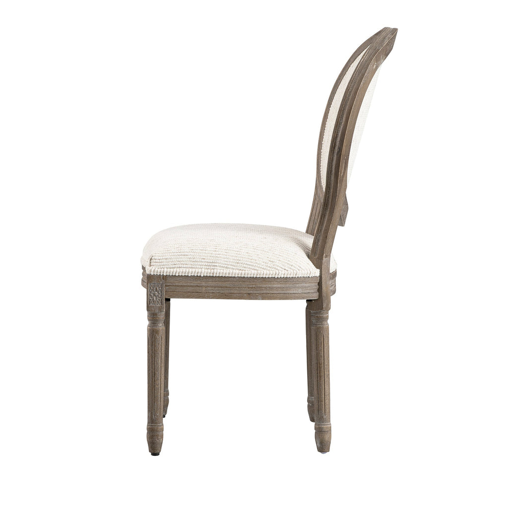 Lainston Set of 2 Classic Weathered Oak Dining Chairs, Beige Textured Fabric