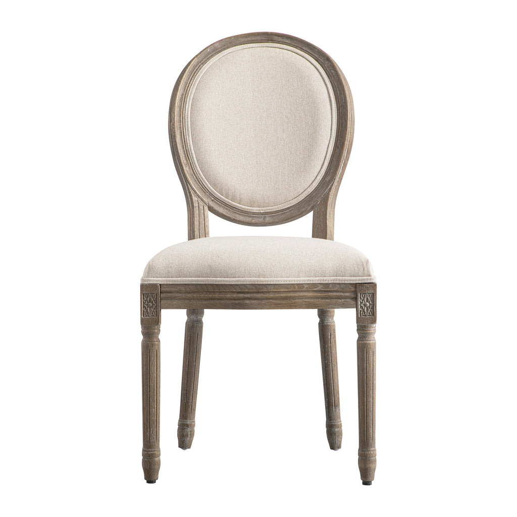 Lainston Set of 2 Classic Weathered Oak Dining Chairs, Oatmeal Brushed Fabric