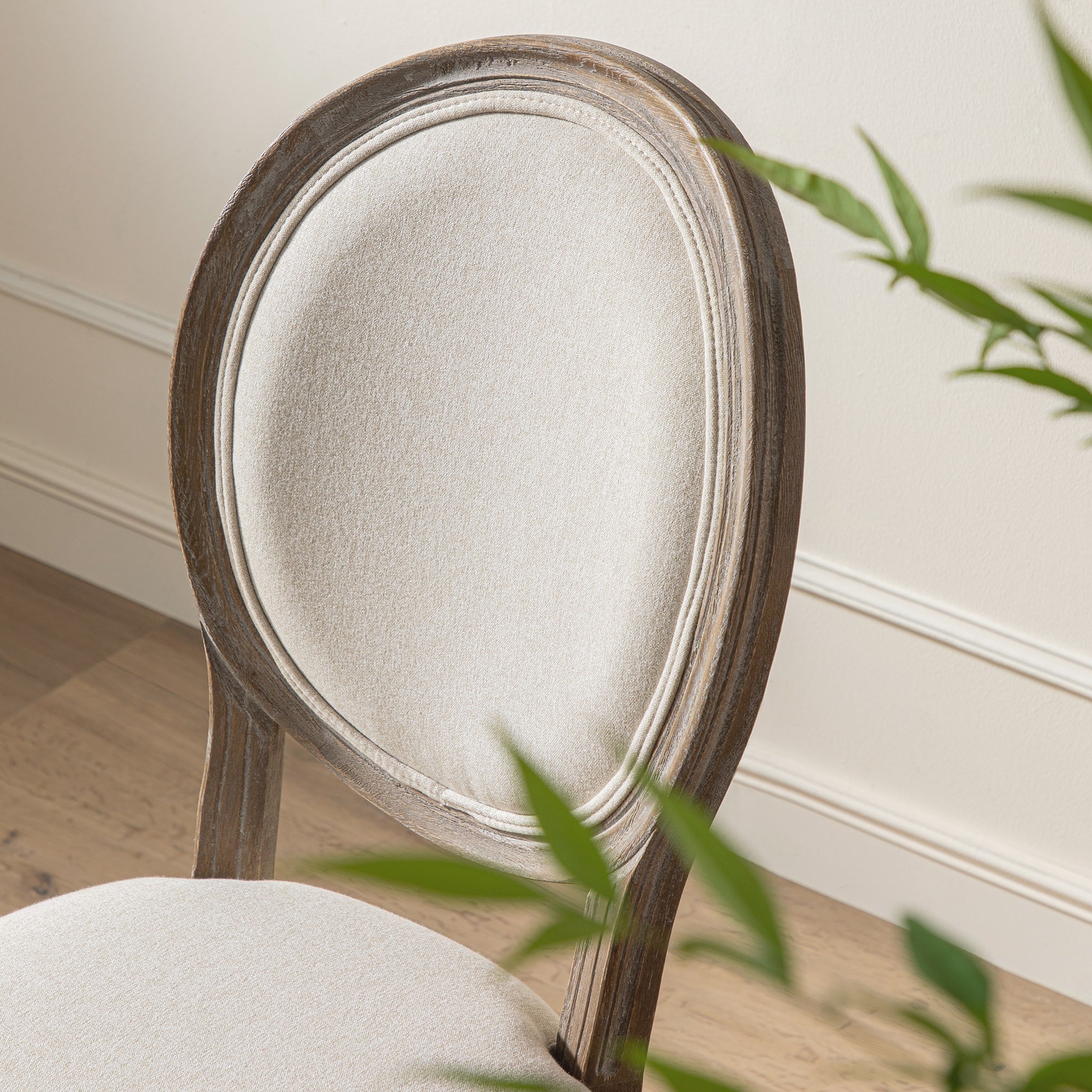 Lainston Set of 2 Classic Weathered Oak Dining Chairs, Oatmeal Brushed Fabric