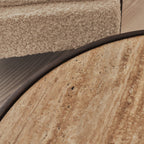 Valor - Beige Travertine Round Dark Wood Premium Coffee Table