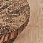 Sloane - Dark Emperador Marble Round Warm Wood Premium Coffee Table