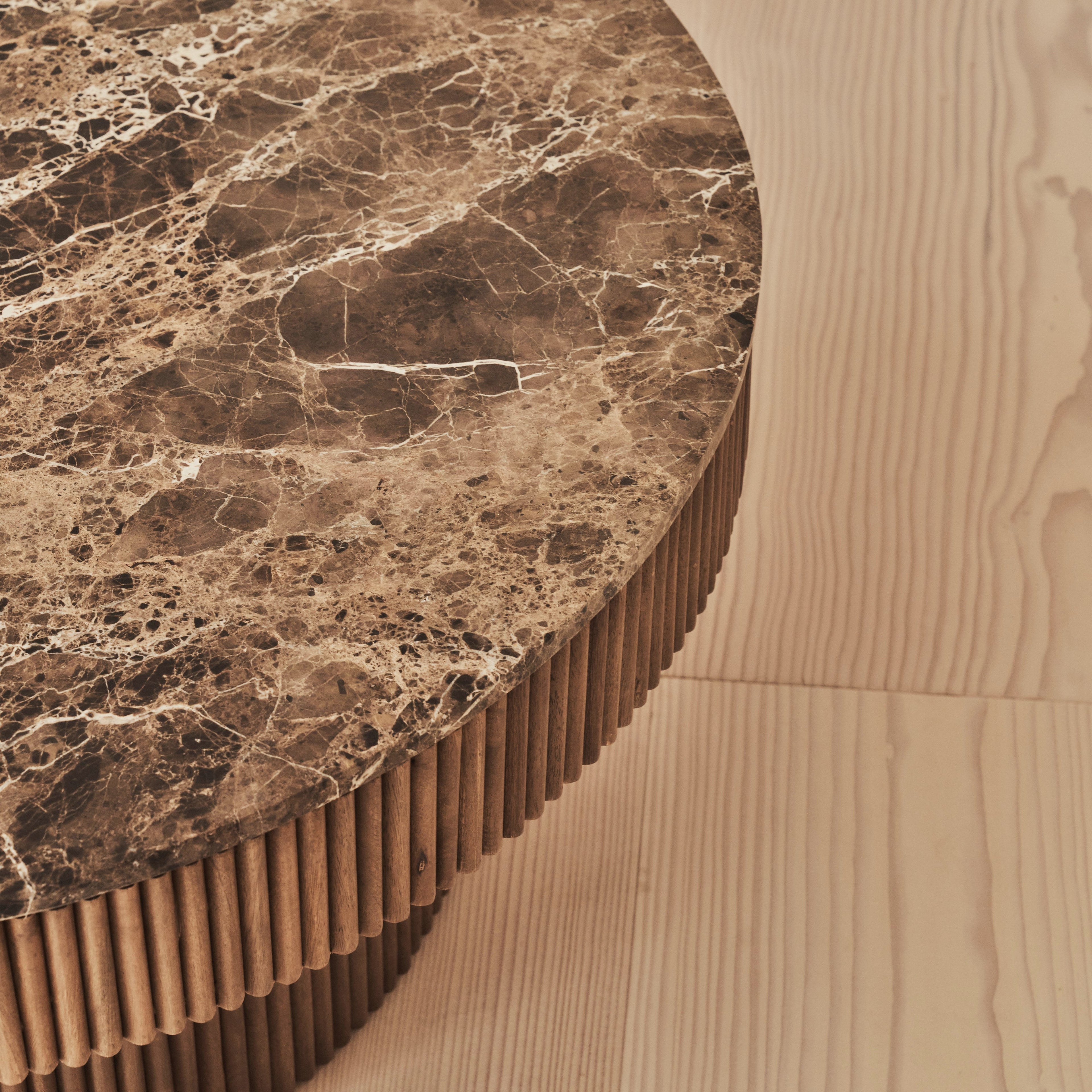 Sloane - Dark Emperador Marble Round Warm Wood Premium Coffee Table