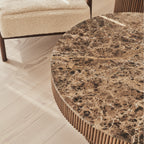 Sloane - Dark Emperador Marble Round Warm Wood Premium Coffee Table