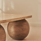 Melrose - Beige Travertine Square Warm Wood Premium Coffee Table