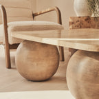 Melrose - Beige Travertine Square Warm Wood Premium Coffee Table