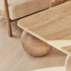 Melrose - Beige Travertine Square Warm Wood Premium Coffee Table