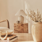 Melrose - Beige Travertine Round Warm Wood Premium Coffee Table