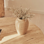 Melrose - Beige Travertine Round Warm Wood Premium Coffee Table