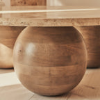 Melrose - Beige Travertine Round Warm Wood Premium Coffee Table