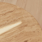 Melrose - Beige Travertine Round Warm Wood Premium Coffee Table